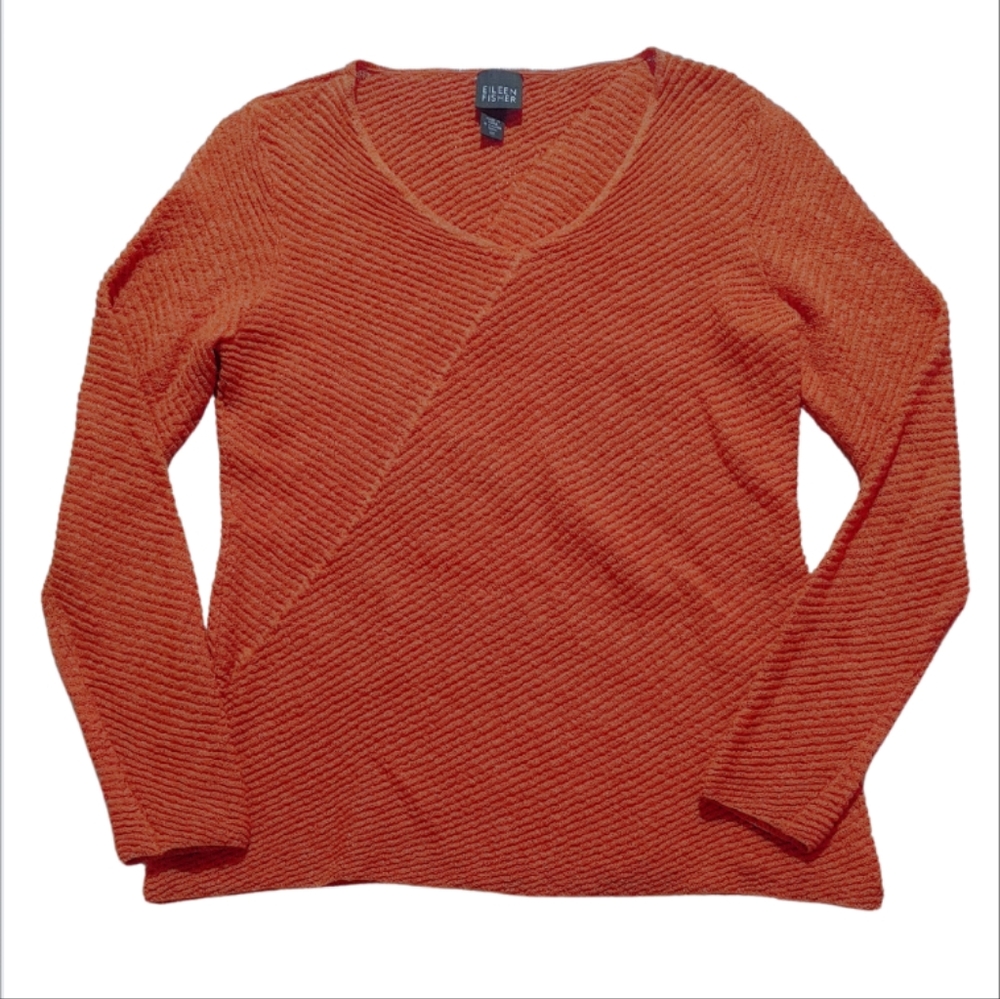 Eileen Fisher Burnt Orange V-Neck Sweater Size XS 100% Wool